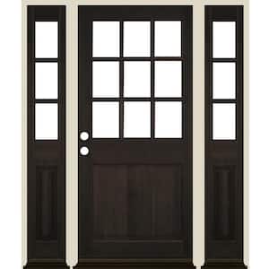 64 in. x 80 in. Right Hand 9-Lite with Beveled Glass Black Stain Douglas Fir Prehung Front Door Double Sidelite