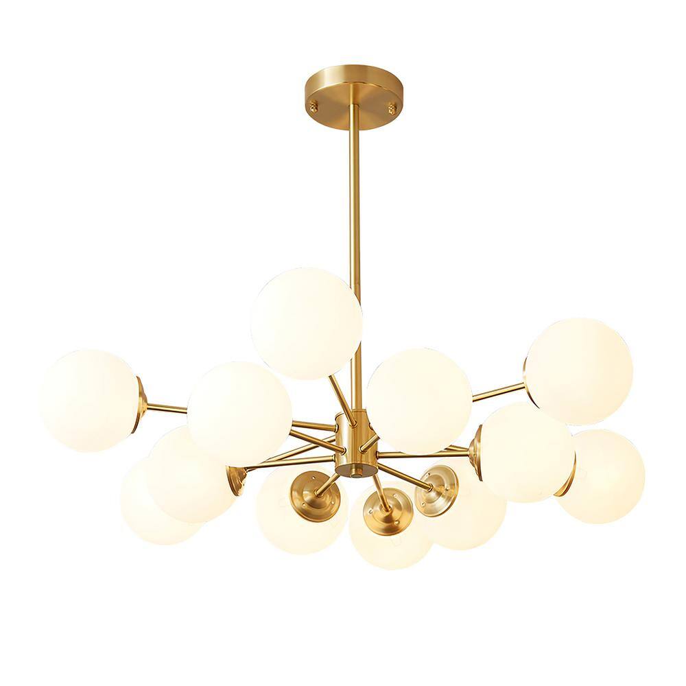 HUOKU CEDER 12-Light Metal Brass Branch Modern Chandelier with Globle ...