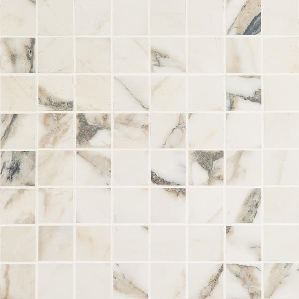 Ivy Hill Tile Saroshi Calacatta Rustico 11.81 in. x 11.81 in. Matte Porcelain Floor and Wall Mosaic Tile (0.96 sq. ft./Each)