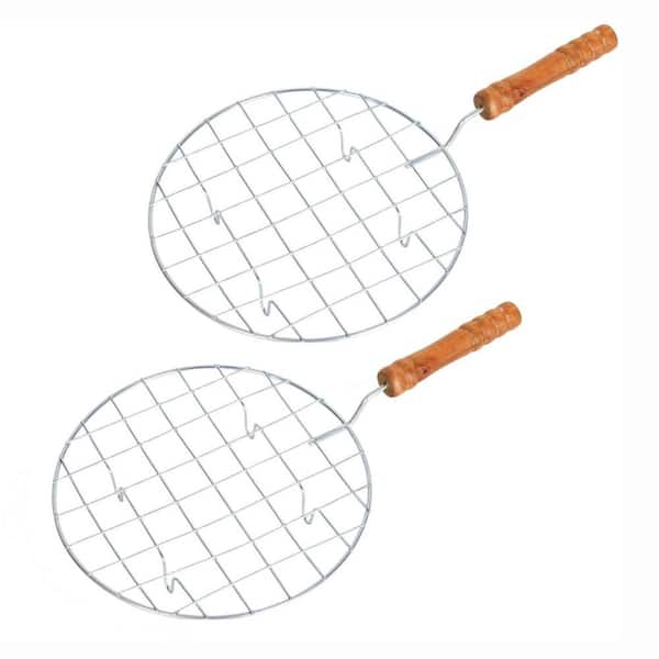 Stainless Steel Round Cooking Rack with Wooden Handle Silver Cooling Baking Steaming Grill Rack 2-Pack