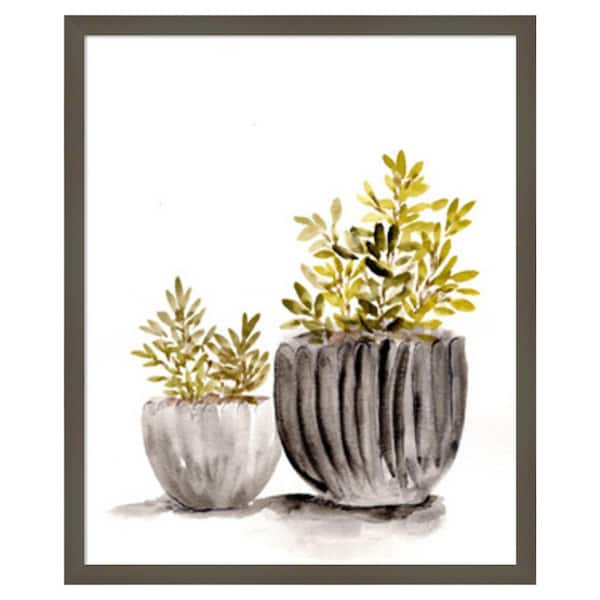 Amanti Art Gray Potted Plants by Marcy Chapman 21 in. W x 25 in. H. Wood Framed Wall Art Print Framed in Gray