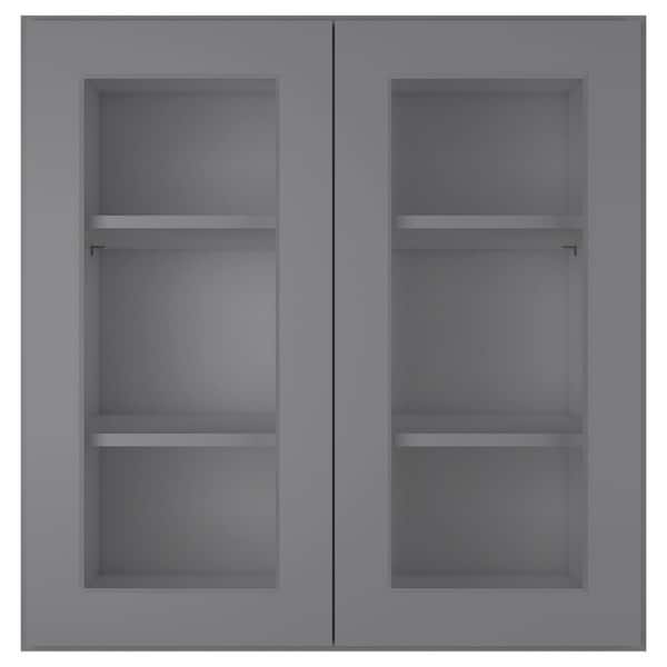 HOMEIBRO Newport Shaker Gray Ready to Assemble Wall Cabinet with 2-Doors 3-Shelves (30 in. W x 36 in. H x 12 in. D)
