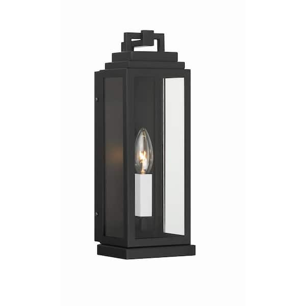 Crystorama Aspen 1-Light Matte Black Outdoor Hardwired Wall Lantern Sconce with No Bulbs Included