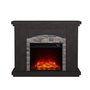 47 in. Stone Surrounded Freestanding Electric Fireplace in Very Dark Brown