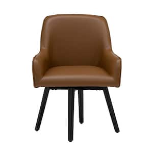 Spire Luxe Caramel Brown/ Black Swivel Accent Chair with Arms Blended Leather Metal Legs