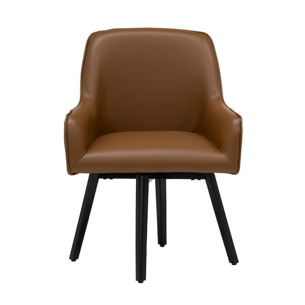 Studio Designs Home Spire Luxe Caramel Brown/ Black Swivel Accent Chair with Arms Blended Leather Metal Legs