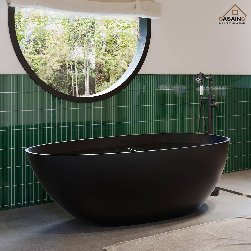 59'' Matte Black Solid Surface Freestanding Bathtub