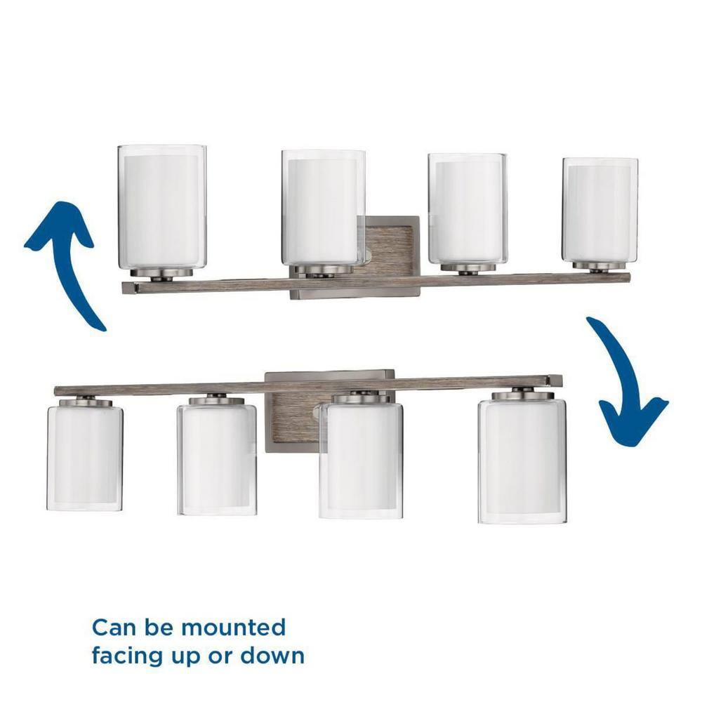 Brushed Nickel 4-Light Bath Vanity with Clear and Etched Glass Shades