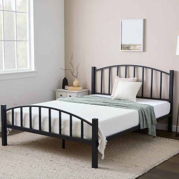 Brookside Tiffany Black Metal Frame Full Platform Bed with an Arched Vertical Bar Headboard and Footboard