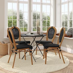 Brown Aluminum Outdoor Dining Chair in Black Set of 4