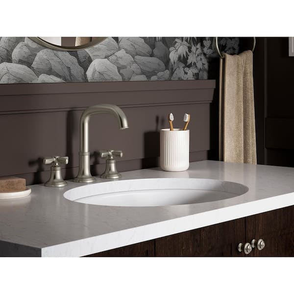 Paces 8 in. Widespread Double Handle Bathroom Faucet with Cross Handles in Vibrant Brushed Nickel