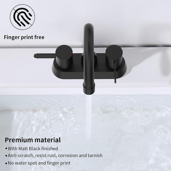 4 in. Centerset Double Handle High Arc Bathroom Sink Faucet with Drain Kit in Matte Black