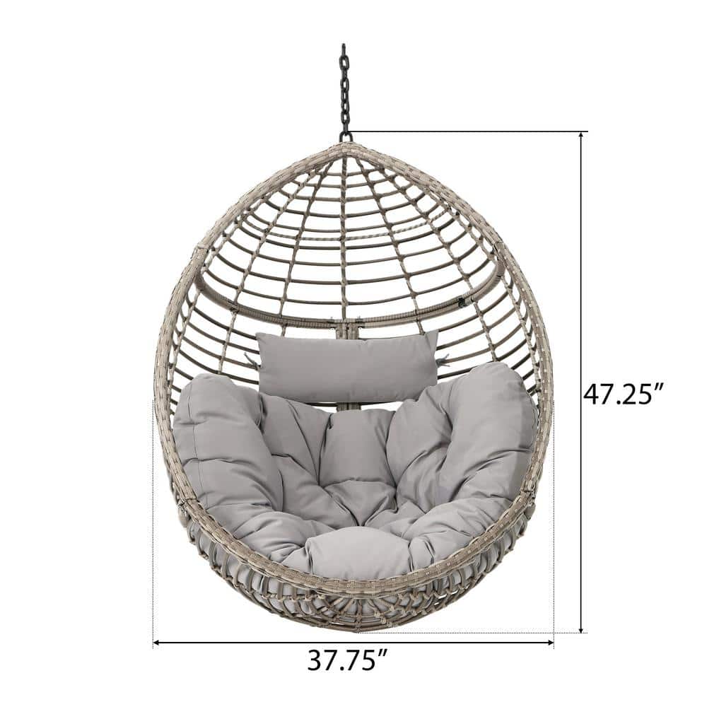 Gray Wicker Hanging Hammock Chair with Cushions