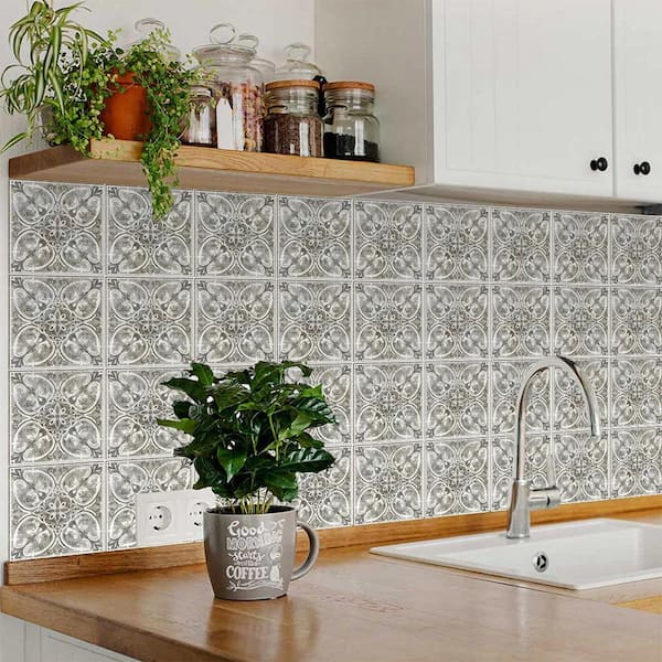 Gray and White R71 4 in. x 4 in. Vinyl Peel and Stick Tile (24 Tiles, 2.67 sq. ft./Pack)