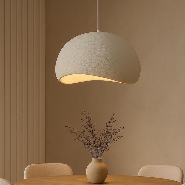 1 Light 20 in. White Modern Dome Chandelier Bowl Concrete Shade for Dining Room Industrial Hanging Light for Kitchen