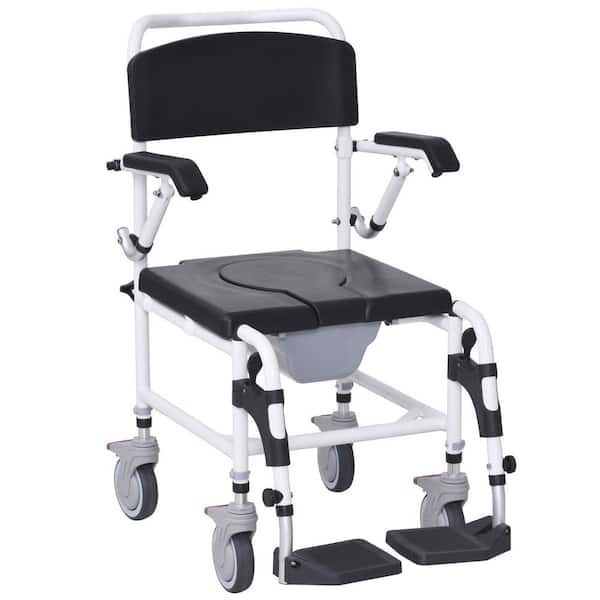 Tatayosi Accessibility Commode Wheelchair, Rolling Shower Wheelchair with 4-Castor Wheels, Detachable Bucket, Black