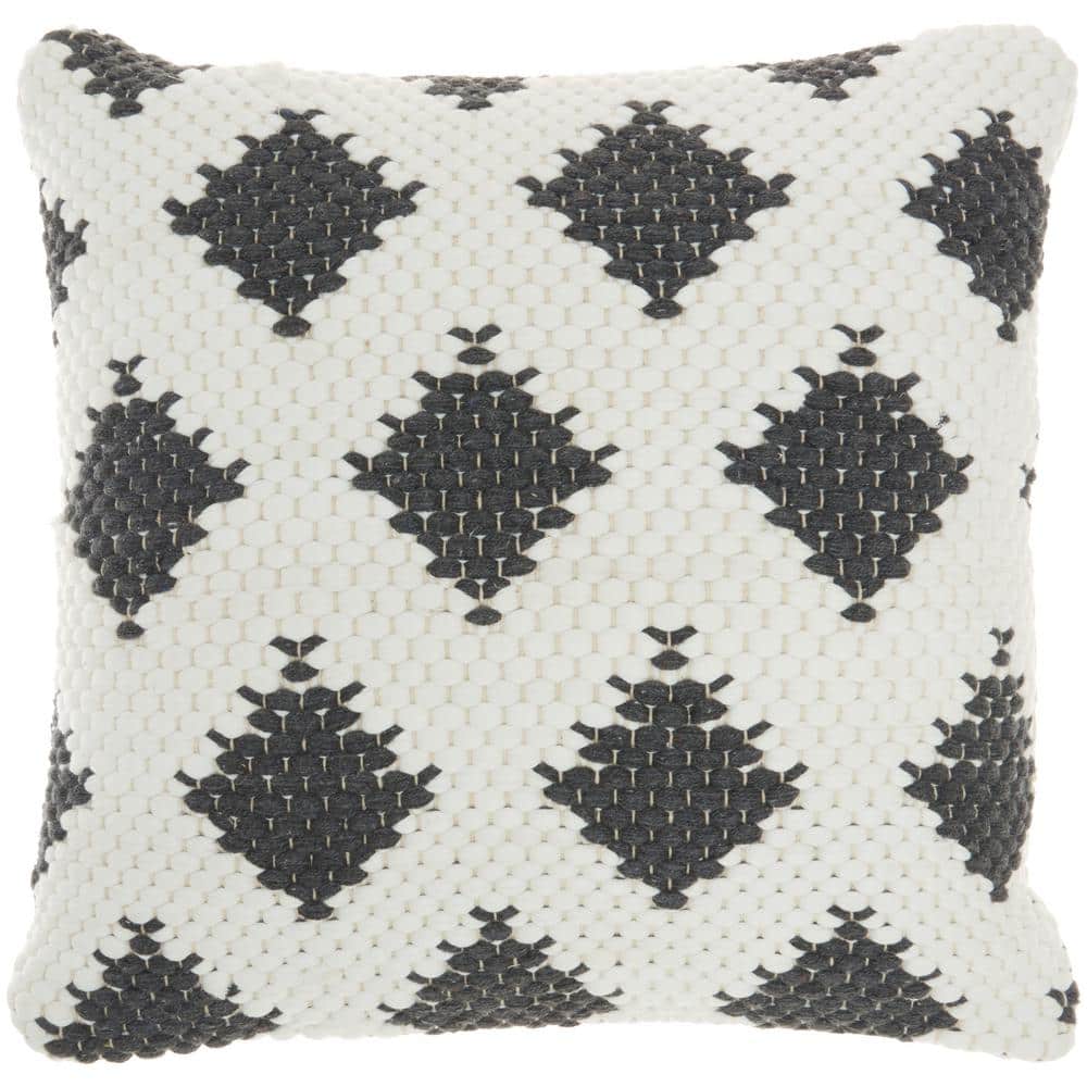 Charcoal and Ivory Cotton Geometric 20" Square Throw Pillow