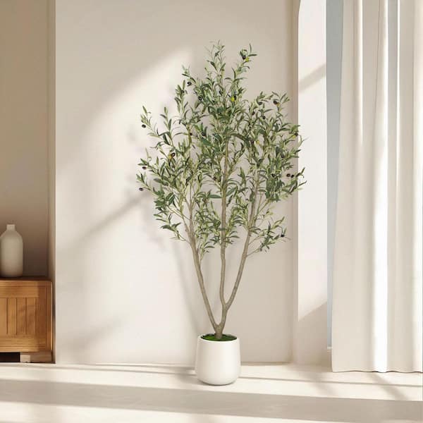 MihoTravisオリーブ Romswi 7 ft. Artificial Olive Tree Indoor, Tall Faux Olive Silk