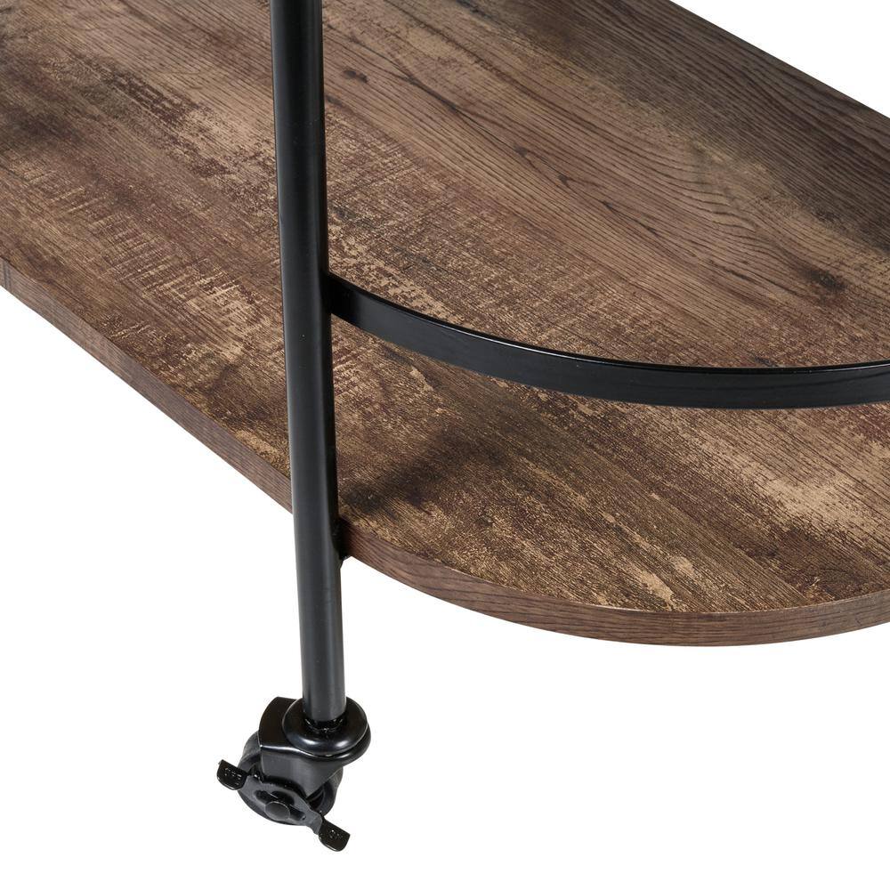 Rustic Brown and Black 3-Tier Oval Bar Cart with Storage