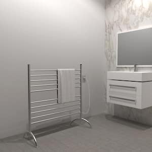 Solo 33in Wide Freestanding 10-Bar Plug-in Electric Towel Warmer in Brushed Stainless Steel