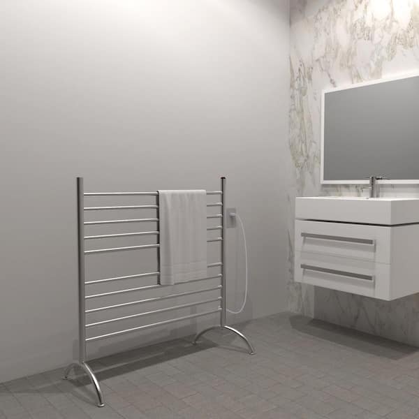 Solo 33in Wide Freestanding 10-Bar Plug-in Electric Towel Warmer in Brushed Stainless Steel