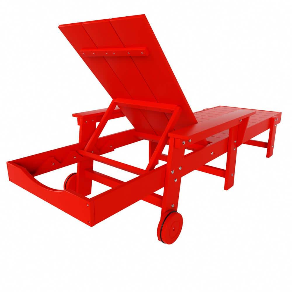 Red Poly All-Weather Chaise Lounge Set with Arms and Wheels