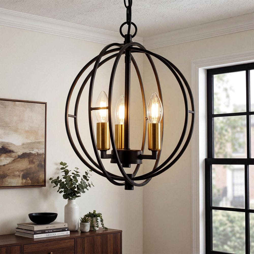 15.7 in. 3-Light Modern Industrial Matte Black Metal Cage Pendant Light for Foyer, Living Room, Kitchen Island price history on PriceWatchPro
