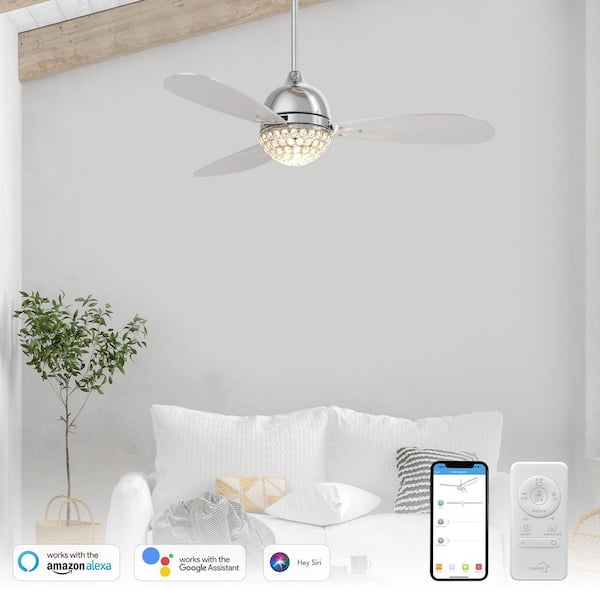 Corvin II 48 in. Integrated LED Indoor Chrome Smart Ceiling Fan with Crystal Light, Remote Works with Alexa/Google Home
