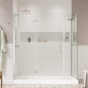 Tampa 72 in. L x 32 in. W x 75 in. H Corner Shower Kit with Pivot Frameless Shower Door in Chrome and Shower Pan