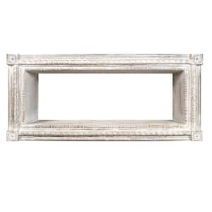36.5 in. L x 6.75 in. W x 16.5 in. H Antique White Rectangular Mango Wood Wall Mounted Shelf with Carved Details