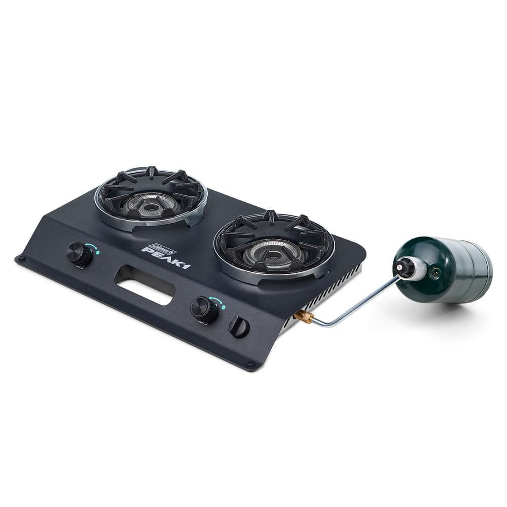 PEAK1 2-Burner Camping Stove with Matchless Lighting and Cast Iron Grate