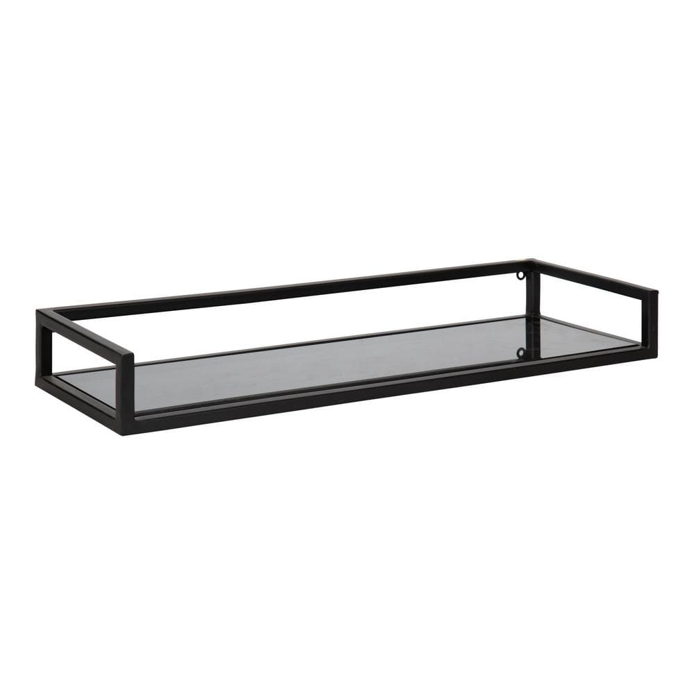 Chainbridge 24'' Black Metal and Glass Floating Wall Shelf