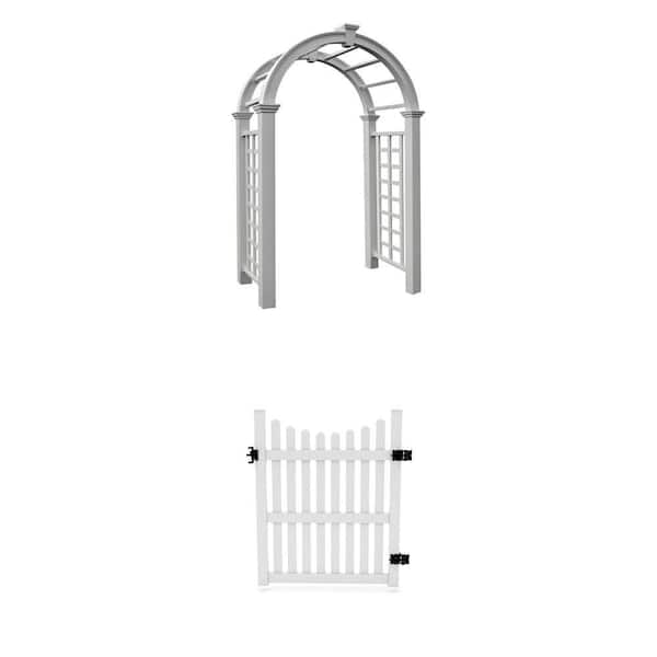 4 ft. x 5 ft. Vinyl Picket Fence Gate and 60"L x 30"W x 94"H Nantucket Deluxe Vinyl Arbor Combo