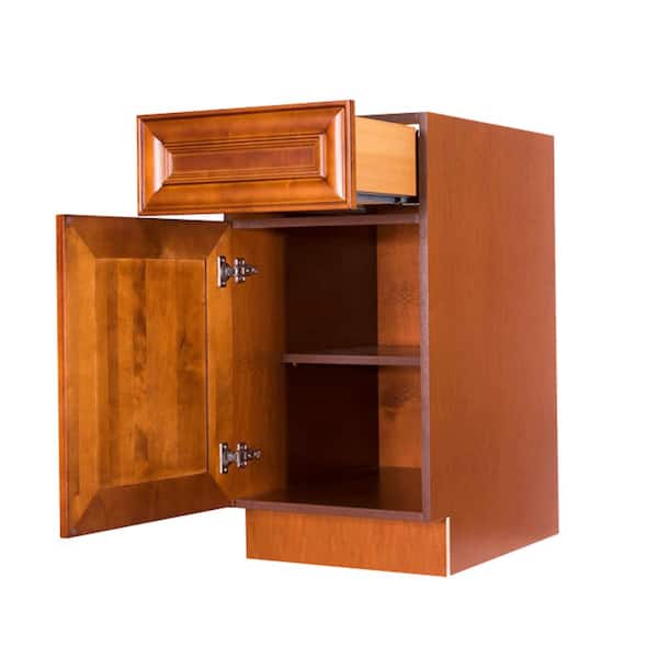 LIFEART CABINETRY Cambridge Assembled 12x34.5x24 in. Base Cabinet with 1 Door and 1 Drawer in Chestnut