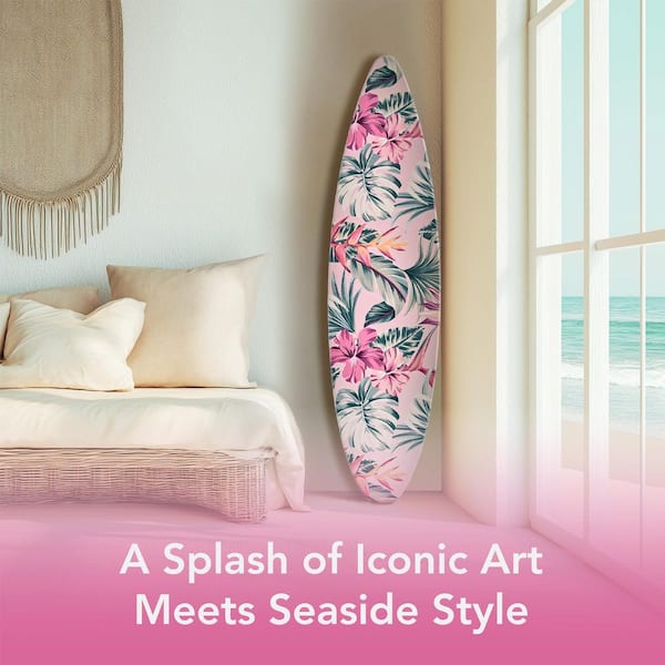 American Art Decor Surfboard 15 in. x 59.5 in. Pinks,Greens,White