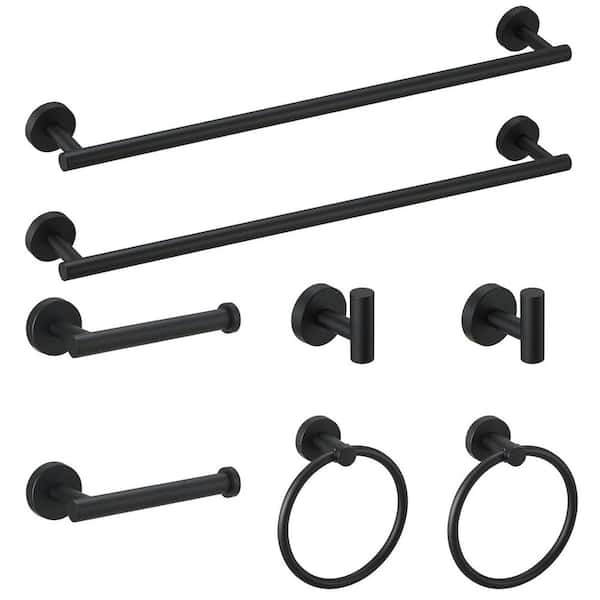 8-Piece Bathroom Hardware Set 8PCS Towel Bar Set 304 Stainless Steel Wall Mount Bathroom Accessories Set in Matte Black
