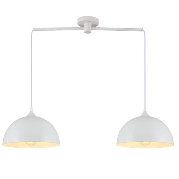 2-Light 34.64 in. White Modern Dome Pendant Light with Metal Shade, No Bulbs Included