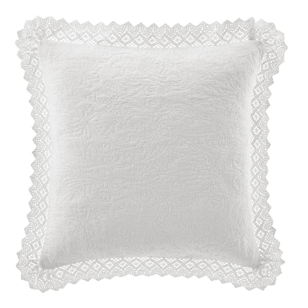 Laura Ashley Crochet White Solid Cotton 16 in. x 16 in. Throw Pillow