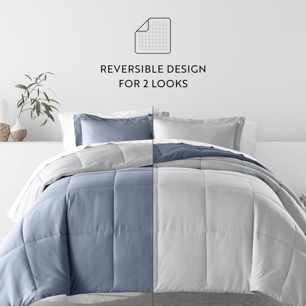 Twin Stone and Light Gray Reversible Down Alternative Comforter Set