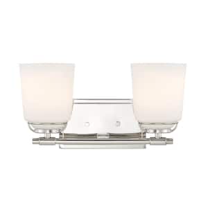 Stella 14.25 in. 2-Light Polished Nickel Vanity with Etched Opal Glass Shades