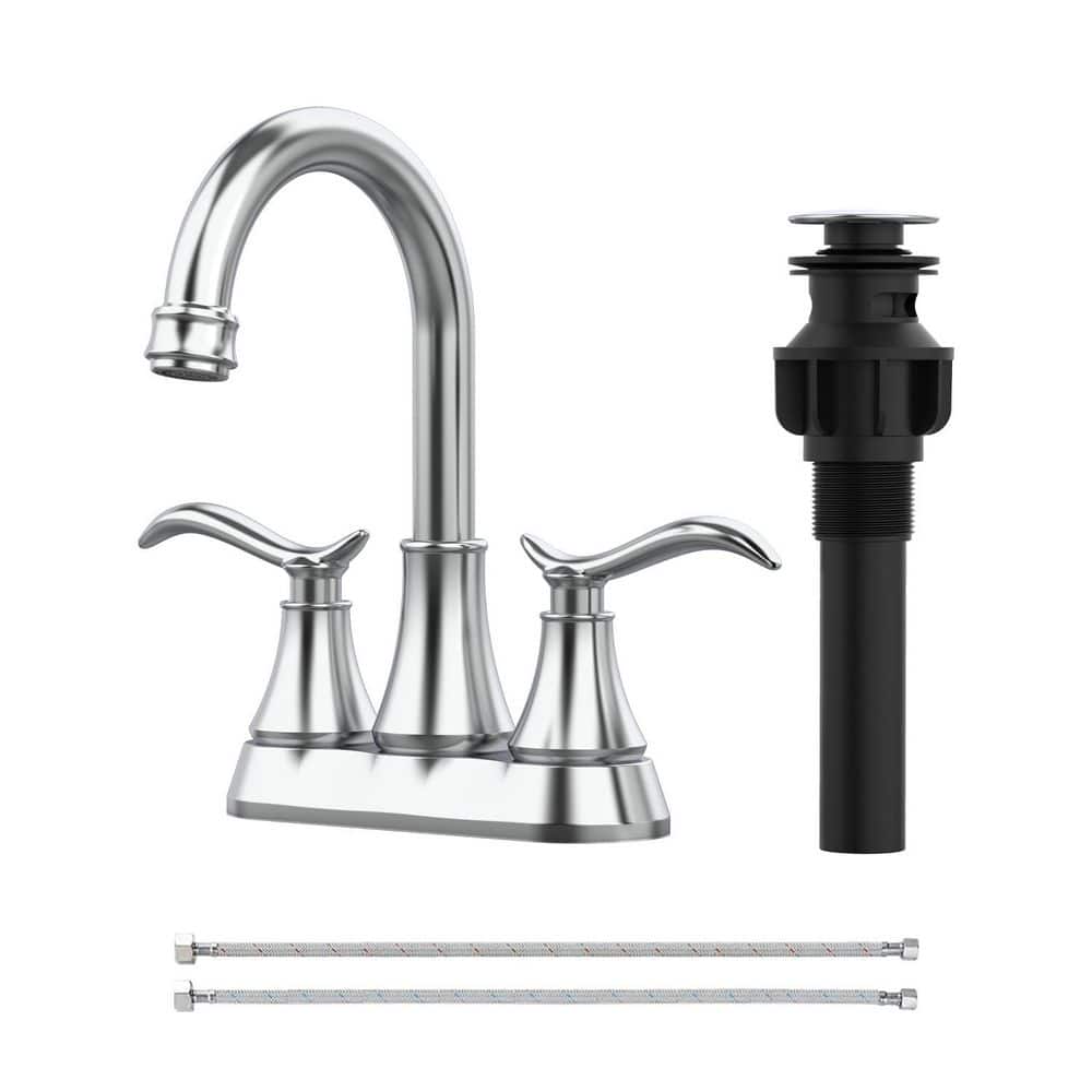 4 in. Centerset Double Handle High Arc 360° Swivel Spout Bathroom Sink Faucet with Pop-up Drain in Chrome price history on PriceWatchPro