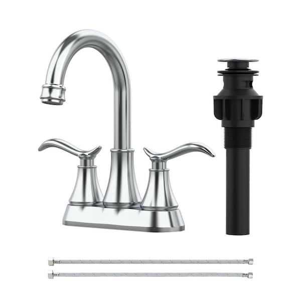 4 in. Centerset Double Handle High Arc 360° Swivel Spout Bathroom Sink Faucet with Pop-up Drain in Chrome
