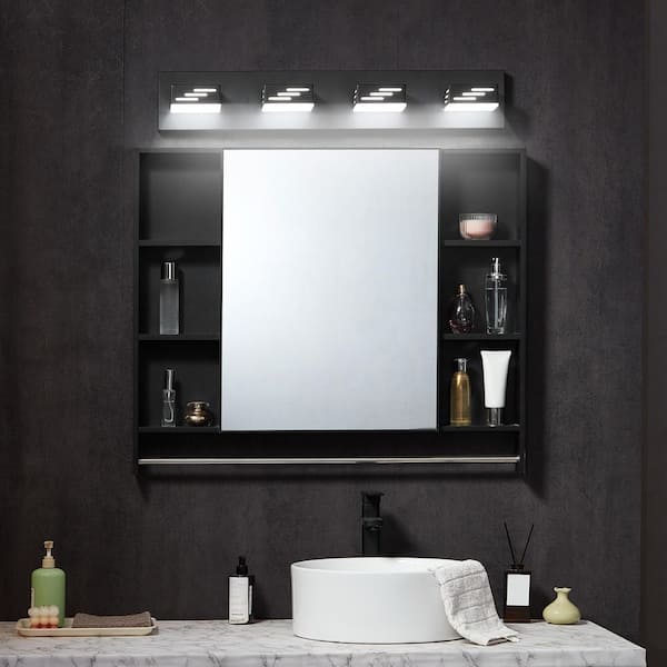 4-Light LED Modern Vanity Light Fixtures 25. 59 in. Black Finish Bathroom Wall Lighting Fixture Over Mirror Waterproof