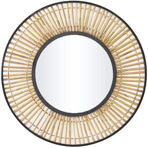 28 in. x 28 in. Handmade Woven Round Framed Brown Wall Mirror
