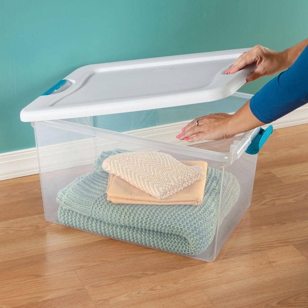 64QT Clear Plastic Storage Box with Blue Latches