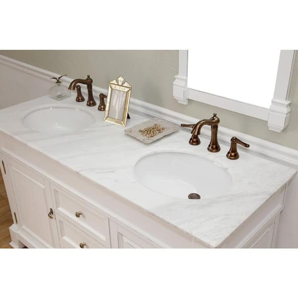 Cambridge Wh 60 in. Double Vanity in White with Marble Vanity Top in White