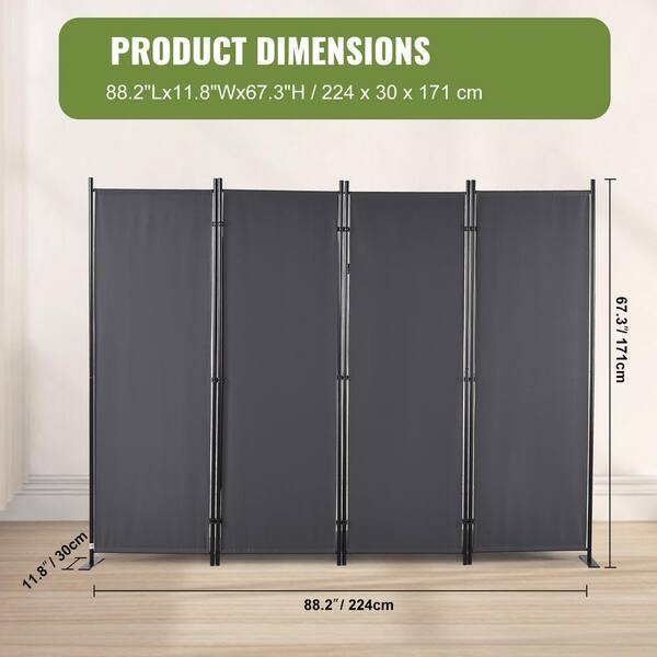 VEVOR 4-Panel Room Divider 5.6 ft. Fabric Partition Room Dividers