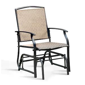 1-Person Brown Metal Outdoor Glider with Smooth Rocking Arms