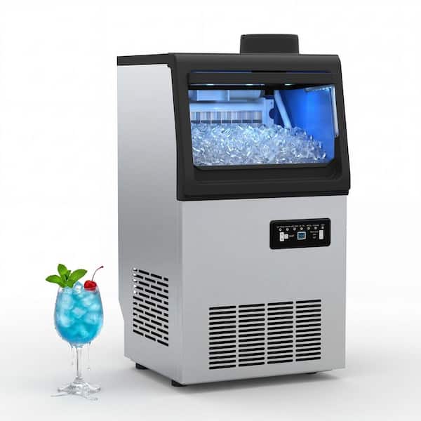 13.8 in. 100 lb. /24H Half Size Cubes Commercial Freestanding Ice Maker in Stainless Steel, Full Size Cubes, Auto Clean