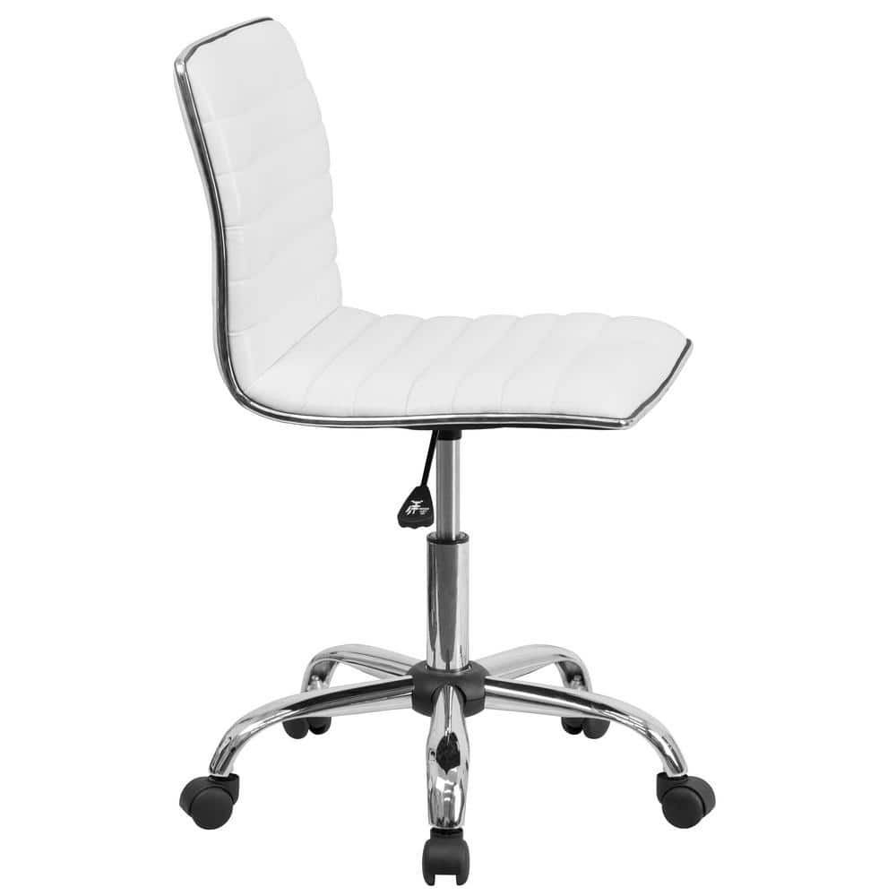 White Vinyl Low-Back Armless Swivel Task Chair with Metal Frame